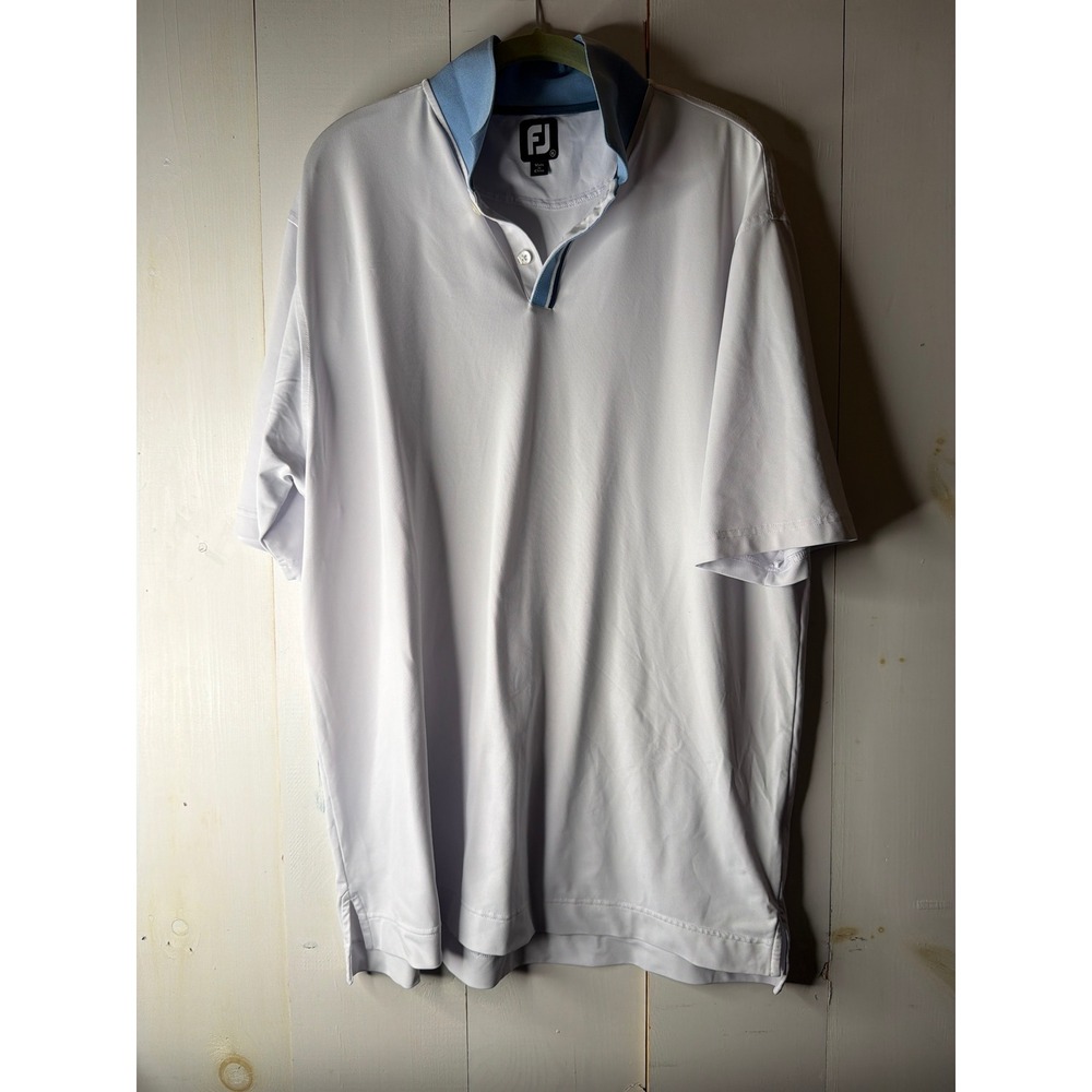 FootJoy Mens XL White Blue Performance Golf Polo Shirt